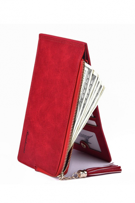 Portofel dama, mediu, Banabanma, piele ecologica premium, cu snur si fermoar, rosu [2]