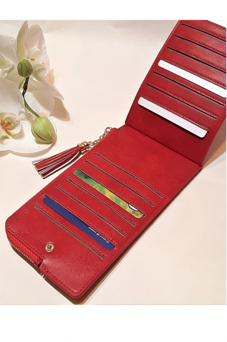 Portofel dama, mediu, Banabanma, piele ecologica premium, cu snur si fermoar, rosu [6]