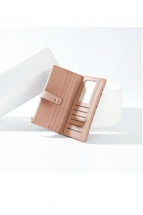 Portofel dama, mediu, piele ecologica , cu capsa si fermoar, roz [3]