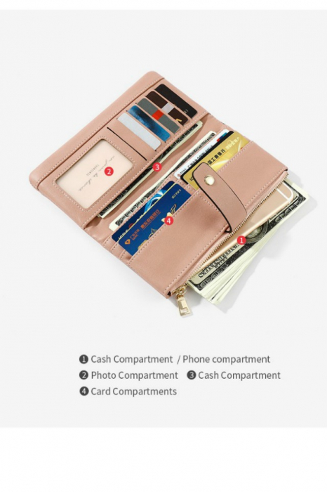 Portofel dama, mediu, piele ecologica , cu capsa si fermoar, roz [2]