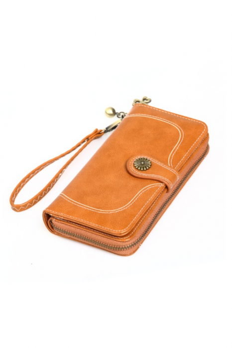 Portofel dama, tip borseta , piele ecologica premium, cu bareta, maro caramel, 190x100x40 [3]