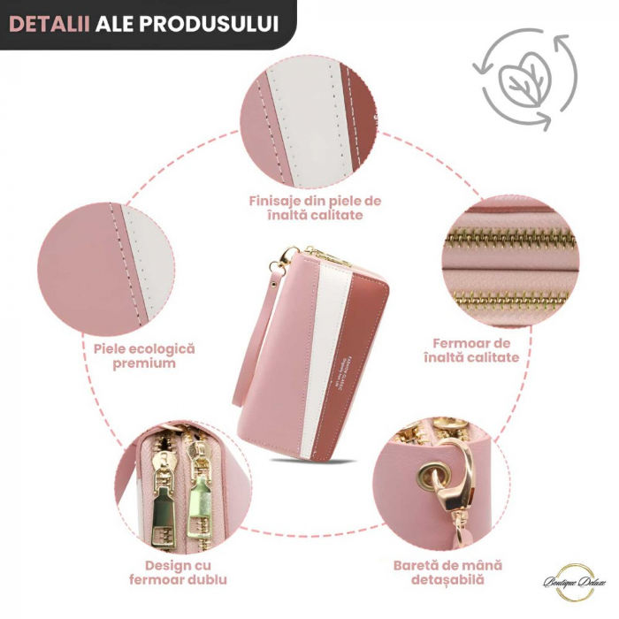 Portofel Elegant Femei Boutique Deluxe Fashion Classic, Piele Ecologica, Compartimente Multiple pentru Telefon, Carduri, Bani, Organizare Eficienta, Roz Deschis [2]