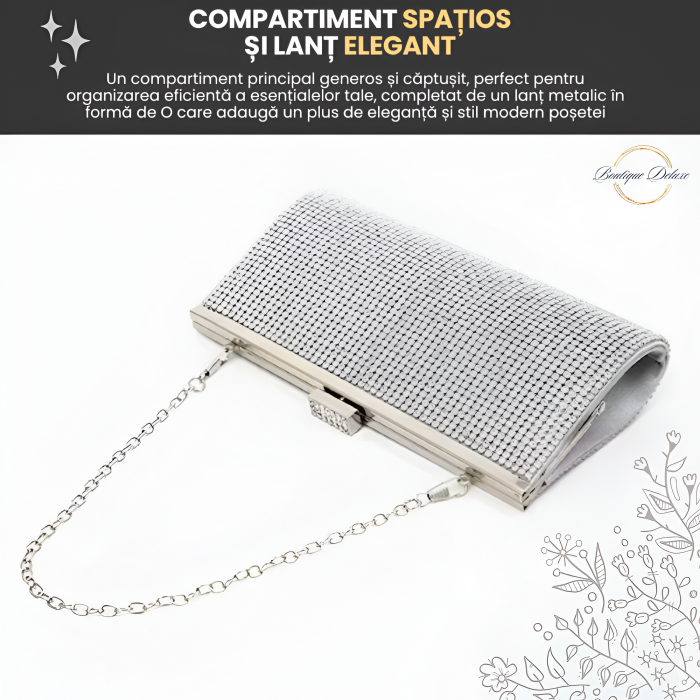 Poseta dama eleganta, argintie, cu lantisor argintiu, 225x50x100mm [7]