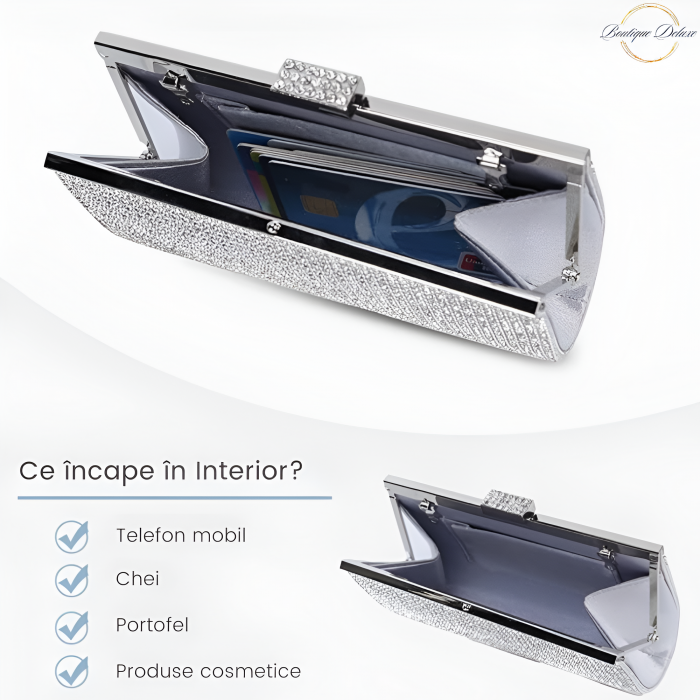 Poseta dama eleganta, argintie, cu lantisor argintiu, 225x50x100mm [6]