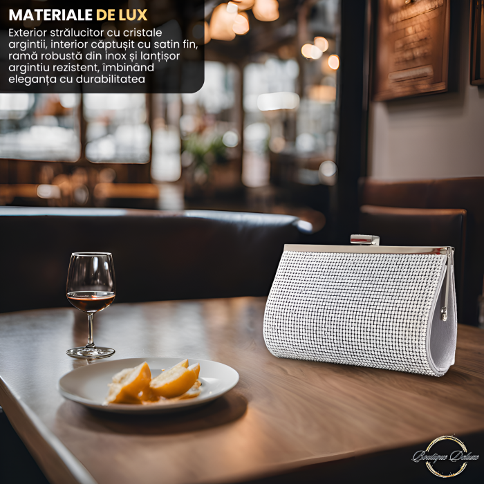 Poseta dama eleganta, argintie, cu lantisor argintiu, 225x50x100mm [4]