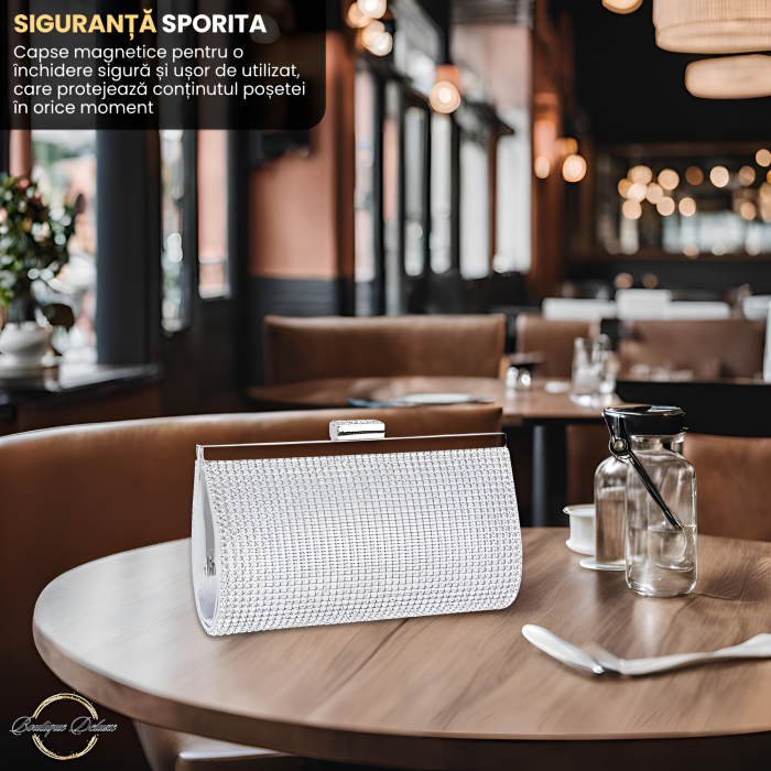 Poseta dama eleganta, argintie, cu lantisor argintiu, 225x50x100mm [5]