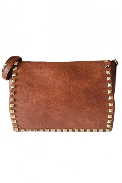 Poseta dama, Potri, maro, cu tinte aurii, bareta de umar, piele ecologica premium, animal friendly, 40x12x26 cm [2]