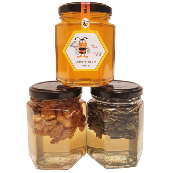 SET : 1 Borcan miere poliflora 250 g, 1 Borcan miere cu seminte 250 g, 1 Borcan miere nuca 250 g, Show Bazzz !!! [3]