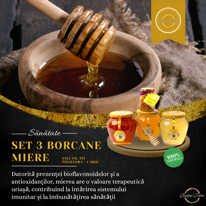 Set 3 Borcane Miere Naturala, 2250 Grame, Salcam, Tei, Poliflora, Bat Miere Spiralat, Borcanel Cu Capaceala, Cadou Perfect Santos, Produs Apicol Autentic si Pur Direct din Stup, Boutique Deluxe [5]