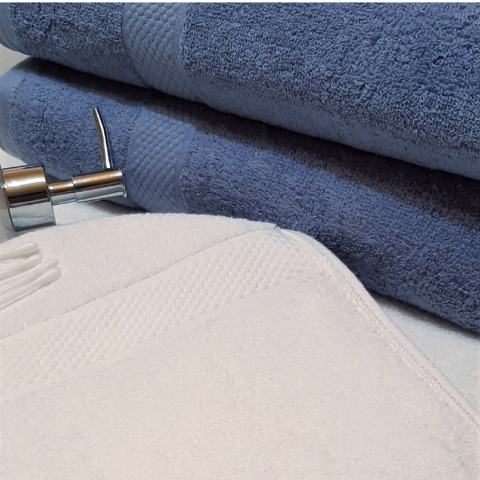 Set 3 prosoape de baie, bumbac 100%, 70x140 cm, 450 gr/mp, alb/ bleu [3]