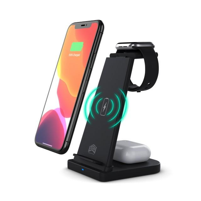 Statie incarcare 3 in 1, pliabila si portabila, Wireless, Super Fast Charge, 10 W, pentru telefon, casti, smart watch, culoare neagra [3]