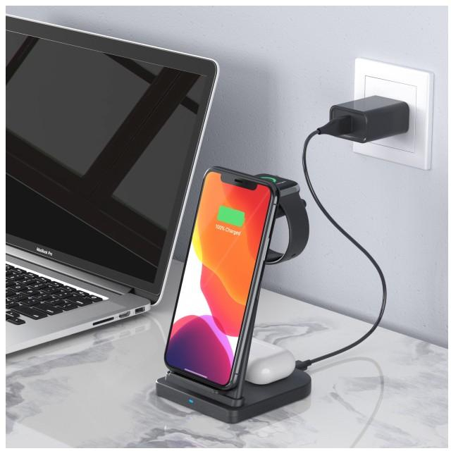 Statie incarcare 3 in 1, pliabila si portabila, Wireless, Super Fast Charge, 10 W, pentru telefon, casti, smart watch, culoare neagra [6]