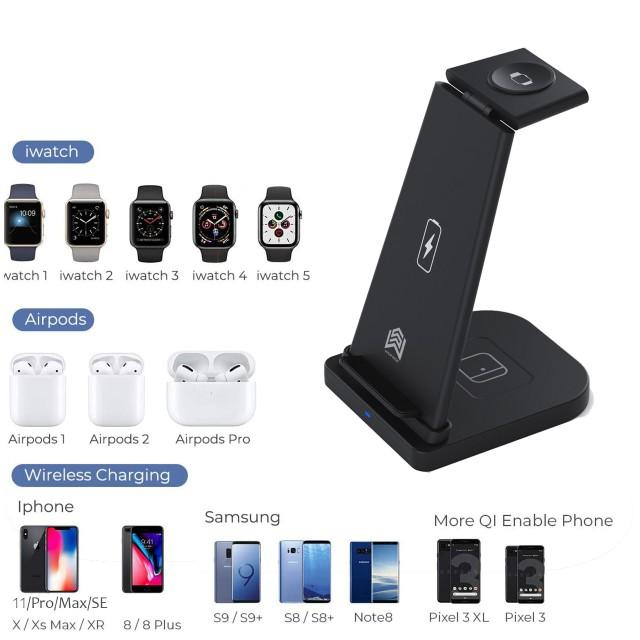 Statie incarcare 3 in 1, pliabila si portabila, Wireless, Super Fast Charge, 10 W, pentru telefon, casti, smart watch, culoare neagra [2]