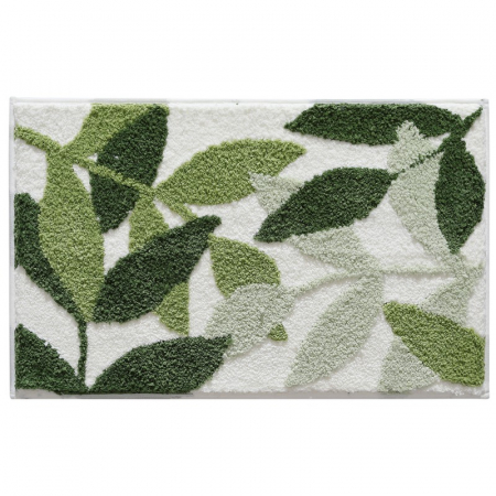 produse baie - Covoras de baie, mediu, absorbant, antiderapant, design cu frunze verzi diferite nuante, 50x80 cm, Verde