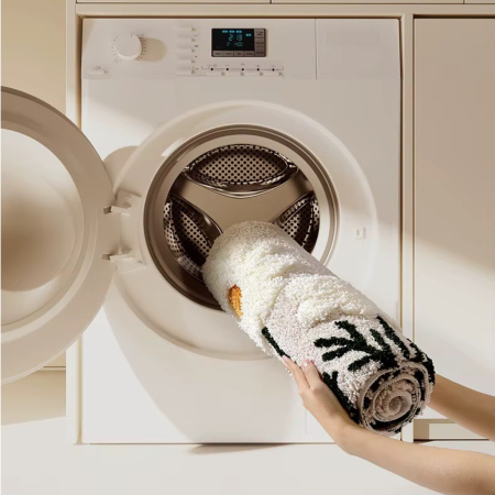 Covoras De Baie Pufos Boutique Deluxe, Design Tridimensional Flori, Ultra-Absorbant, Antiderapant, Ideal Pentru Baie, Alb [5]