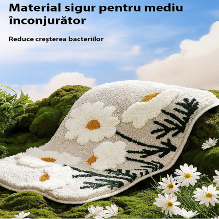 Covoras De Baie Pufos Boutique Deluxe, Design Tridimensional Flori, Ultra-Absorbant, Antiderapant, Ideal Pentru Baie, Alb [2]