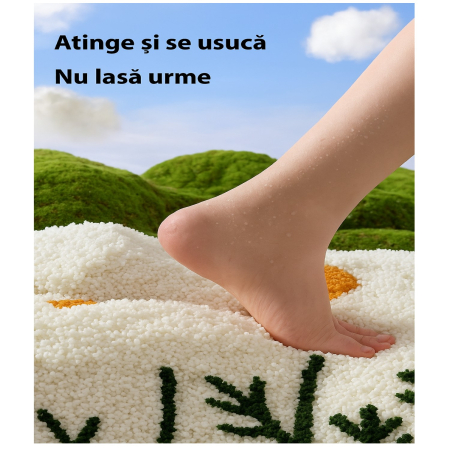 Covoras De Baie Pufos Boutique Deluxe, Design Tridimensional Flori, Ultra-Absorbant, Antiderapant, Ideal Pentru Baie, Alb [4]