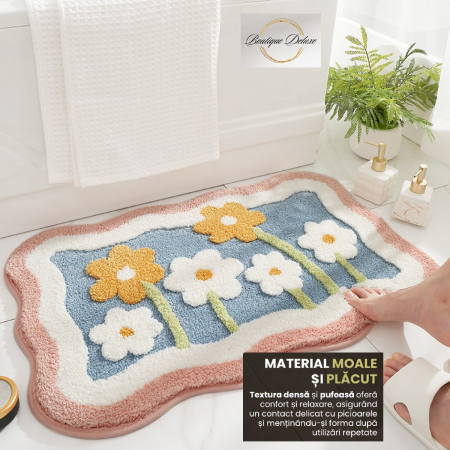 Covoraș de Baie Pufos și Absorbant – Model Floral Multicolor, Confort și Eleganță si Protectie Antialunecare pentru Baia Ta [2]