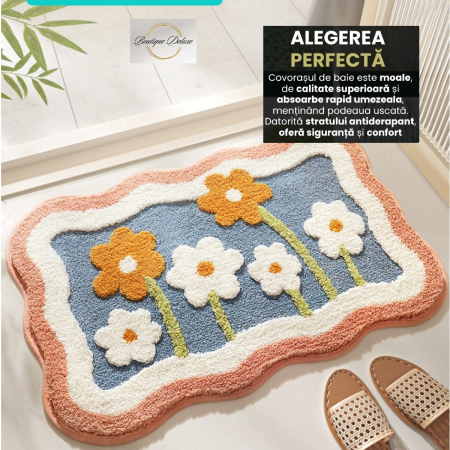 Covoraș de Baie Pufos și Absorbant – Model Floral Multicolor, Confort și Eleganță si Protectie Antialunecare pentru Baia Ta [1]