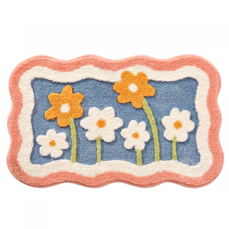produse baie - Covoraș de Baie Pufos și Absorbant – Model Floral Multicolor, Confort și Eleganță si Protectie Antialunecare pentru Baia Ta