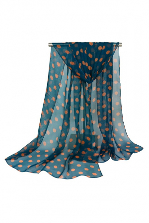 Esarfe - Esarfa dama mare, eleganta, voal, cu buline portocalii, Albastra