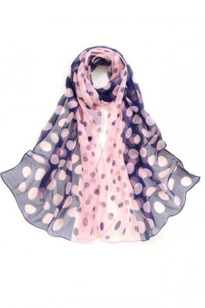 Esarfe - Esarfa dama mare, eleganta, voal, cu buline roz si bleumarine, Roz