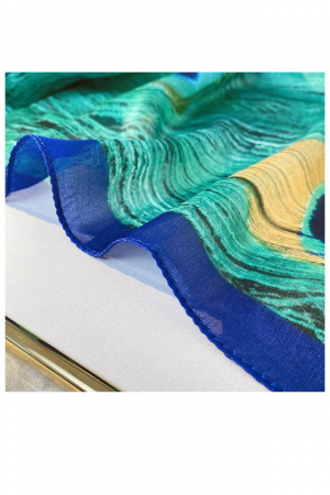 Esarfa dama, mare, verde, poliester, imprimeu paun, 1800 x 900mm [2]