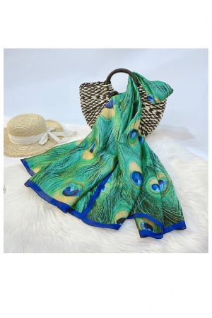Esarfa dama, mare, verde, poliester, imprimeu paun, 1800 x 900mm [1]