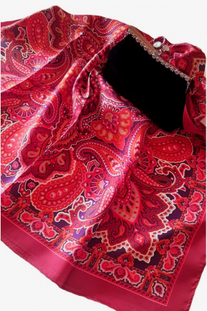 Esarfa dama, matase naturala 100 %, rosie, cu diverse forme si motive, 90x90 cm, Fattorseta, made in Italy [3]