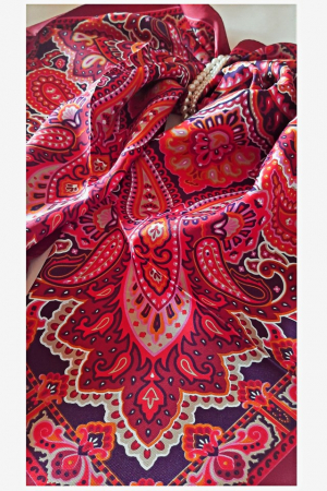 Esarfa dama, matase naturala 100 %, rosie, cu diverse forme si motive, 90x90 cm, Fattorseta, made in Italy [1]