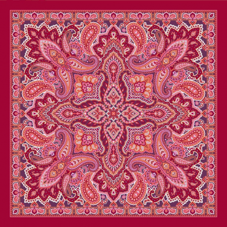 Esarfe - Esarfa dama, matase naturala 100 %, rosie, cu diverse forme si motive, 90x90 cm, Fattorseta, made in Italy