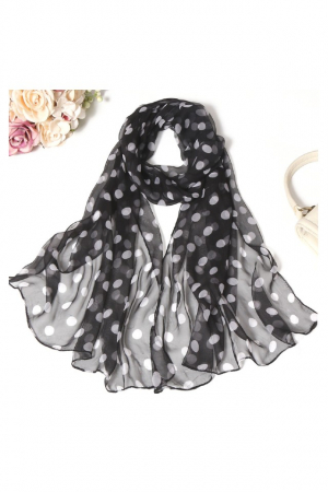 Esarfa dama, tip sal , mare, fond negru cu buline albe , 50x160 cm [1]