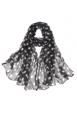 Esarfe - Esarfa dama, tip sal , mare, fond negru cu buline albe , 50x160 cm