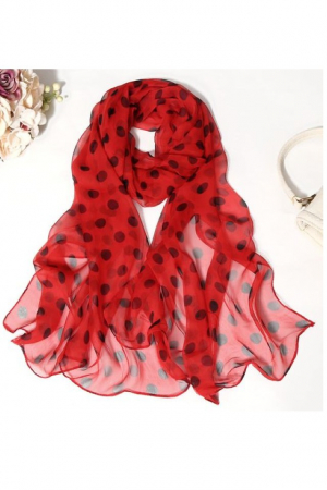 Esarfa dama, tip sal , mare, fond rosu cu buline negre, 50x160 cm [1]