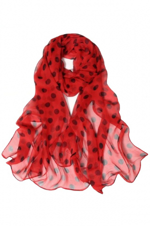 Esarfe - Esarfa dama, tip sal , mare, fond rosu cu buline negre, 50x160 cm