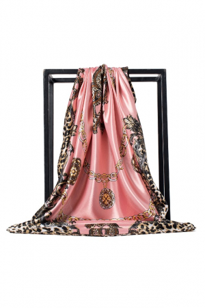 Esarfa dama, tip sal , mare, fond roz cu diverse forme, 90x90 cm [1]