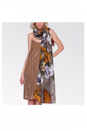 Esarfa dama, tip sal, print floral, multicolora, fond bej, 90 x 180 cm [2]