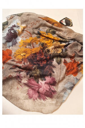 Esarfa dama, tip sal, print floral, multicolora, fond bej, 90 x 180 cm [1]