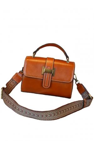 Genti Piele Naturala - Geanta dama crossbody mica, retro, din piele naturala, cu catarama, model korean, Maro deschis