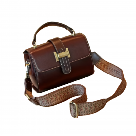 Geanta dama crossbody mica, retro, din piele naturala, model korean, cu catarama, Maro inchis havana [0]