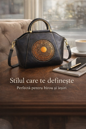 Geanta dama din piele naturala premium, design elegant in relief, compartimentare inteligenta, ideala office si evenimente, gri grafit [1]