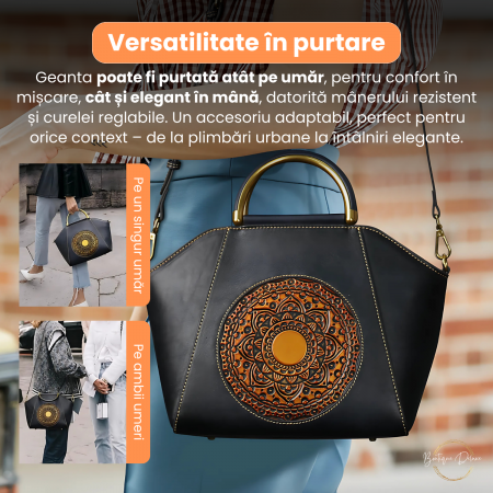 Geanta Dama Marime Medie Boutique Deluxe Piele Naturala, Eleganta, Model cu Relief, Compartimentare Eficienta, Bareta Detasabila si Ajustabila, Elemente Metalice Aurii, Gri Grafit [2]