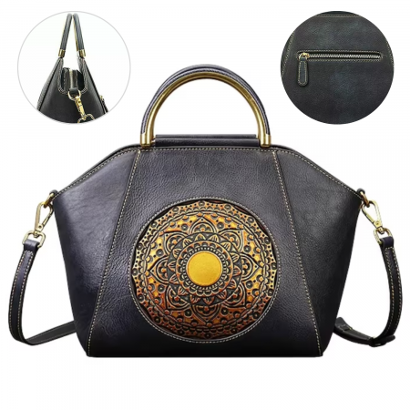 Genti Piele Naturala - Geanta Dama Marime Medie Boutique Deluxe Piele Naturala, Eleganta, Model cu Relief, Compartimentare Eficienta, Bareta Detasabila si Ajustabila, Elemente Metalice Aurii, Gri Grafit