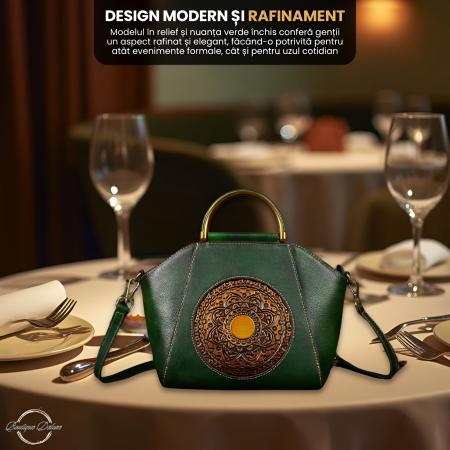 Geantă Damă Medie Verde Piele Naturală – Boutique Deluxe [4]