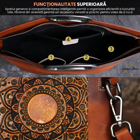 Geanta dama, marime medie, piele naturala, cu manere argintii patinate, Maro [3]