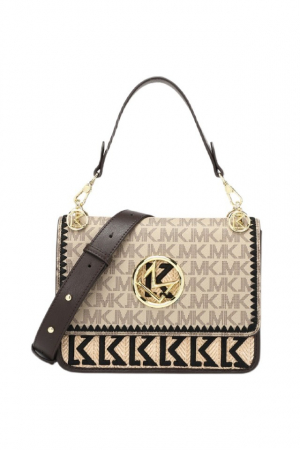 Genti dama - Geanta dama medie, din piele naturala combinata cu material textil, model korean, Multicolora