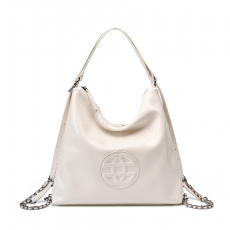 Geanta dama, medie, tote bag, cu model in relief, piele naturala, 30x35x15 cm, Alba [0]