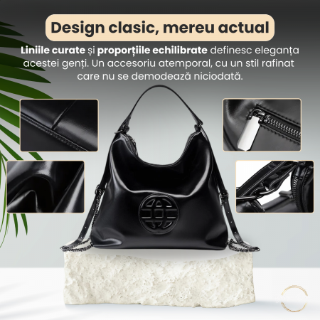 Geantă Damă Piele Naturală Neagră – Boutique Deluxe, Elegantă [6]