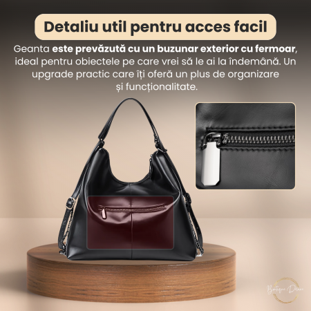 Geantă Damă Piele Naturală Neagră – Boutique Deluxe, Elegantă [3]