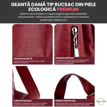 Geanta Dama Tip Rucsac Boutique Deluxe, Design Modern, Piele Ecologica Premium Rezistenta, Eco-Friendly, Compartimente Multiple, Bretea Ajustabila, Accesorizare Versatila, Visiniu [1]